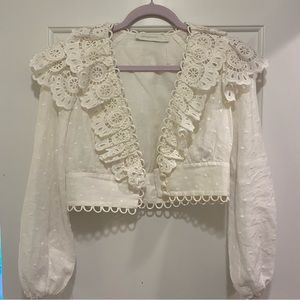 Zimmermann Bellitude Linen embroidered puff sleeves crop top size 1